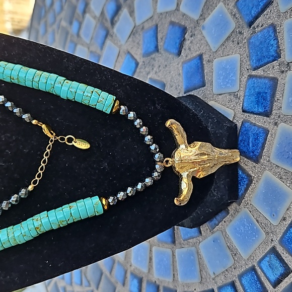 BPD Hematite Quartz Howlite Cow Skull Necklace - Picture 2 of 4